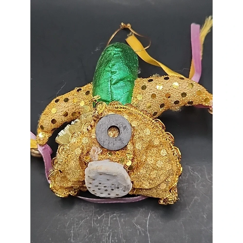 Jester Harlequin Clown Head Gold & Green Hand Painted Porcelain‎ Ornament/Magnet